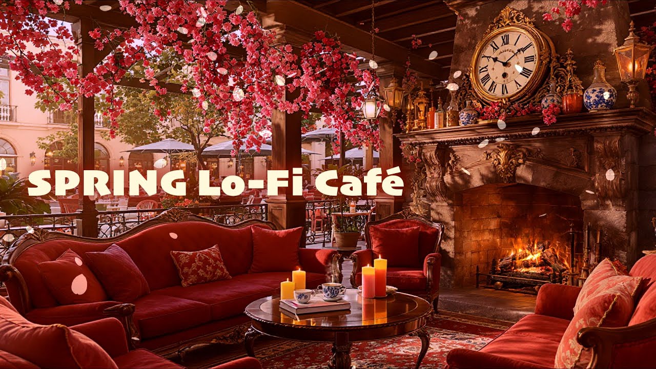Spring Lo-Fi Jazz ☕ Sakura Fireplace Beats for Study, Relaxing & Coffee Time