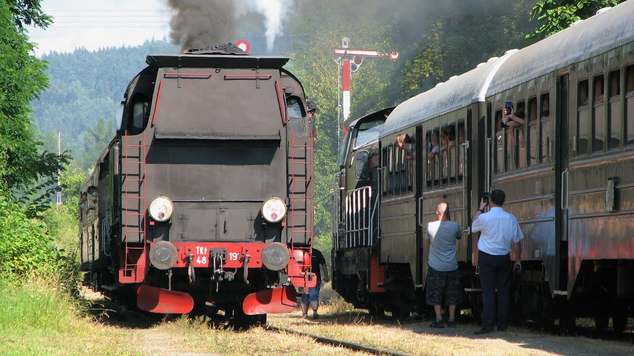 TKt48-191 i SM42-1031 z pociągami retro na linii kolejowej nr 104 przez Beskid Wyspowy. 09.08.2020