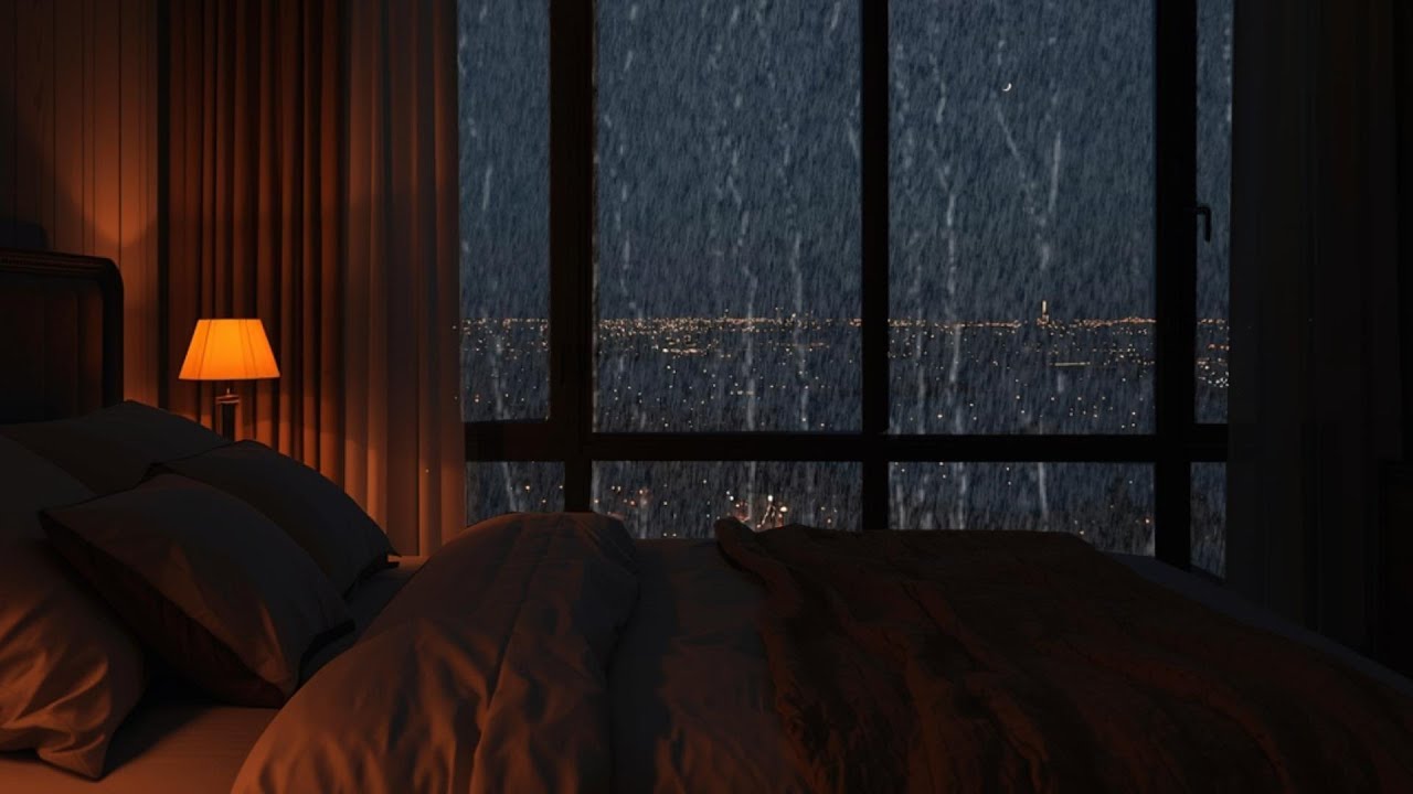 Relax and Drift Off Within Minutes with Rain Sounds on Window in New York City at Night for  Sleep