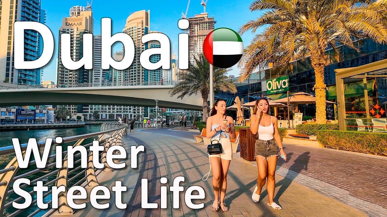Dubai Marina Winter Street Life Walking Tour 2026 4K United Arab Emirates