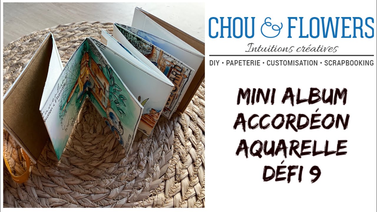 Mini album carnet aquarelle accordéon dernier défi chou and flowers Défi 9 de Anja