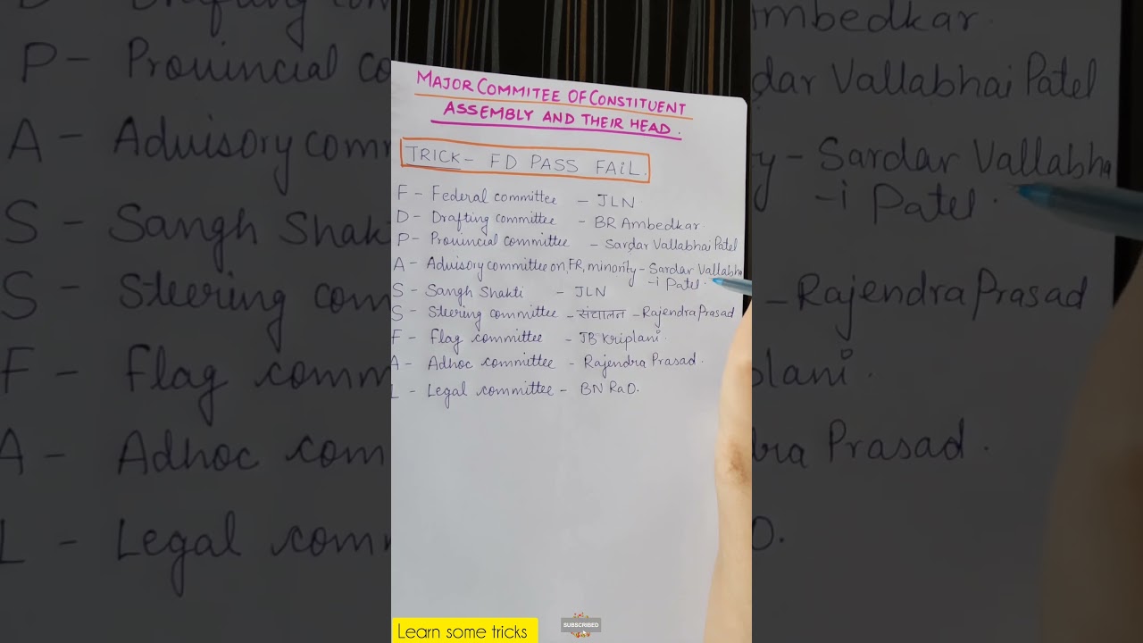 Trick to remember major committee of constituent assembly and their head#learnsometricks #gk #polity