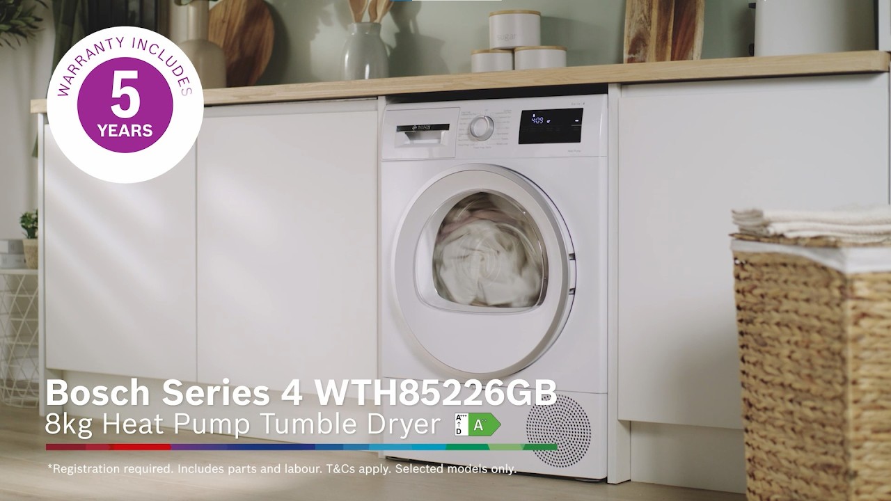 Bosch Series 4 WTH85226GB 8kg Freestanding Heat Pump Tumble Dryer White