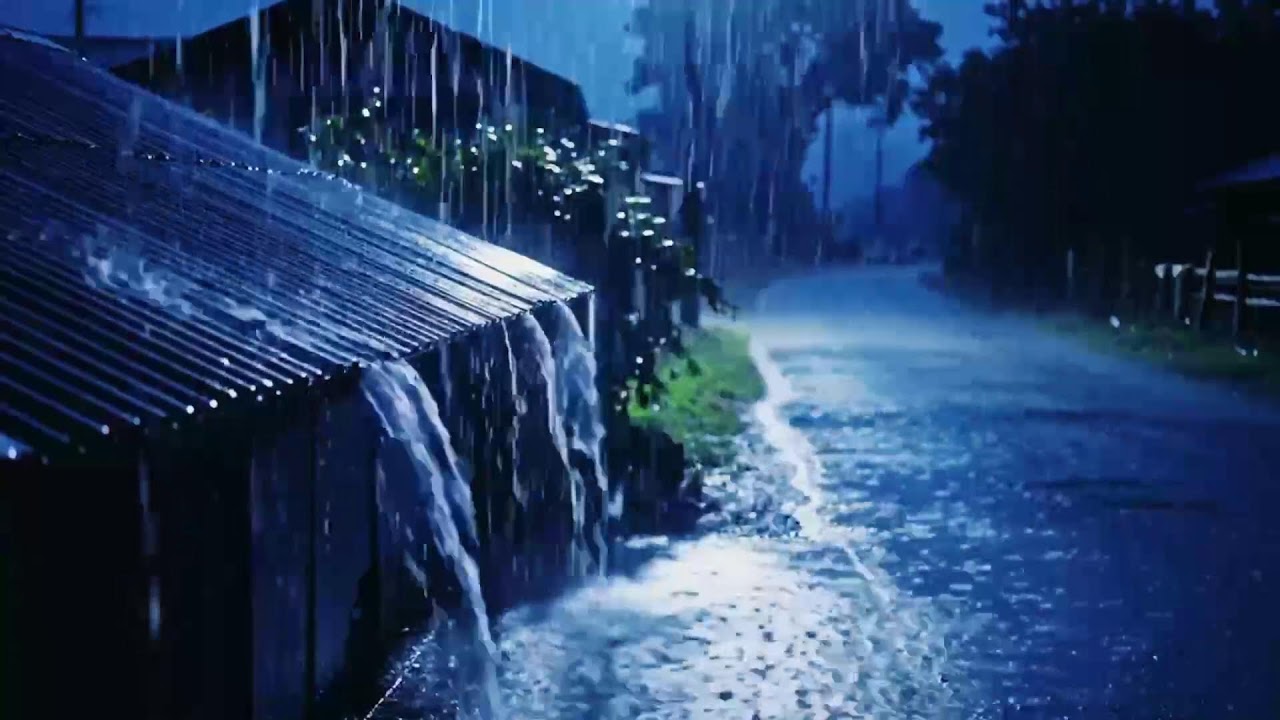 Aesthetic Night Rain ASMR in Remote Countryside, Stormy Rain Near a Small Hut and Empty Road 246