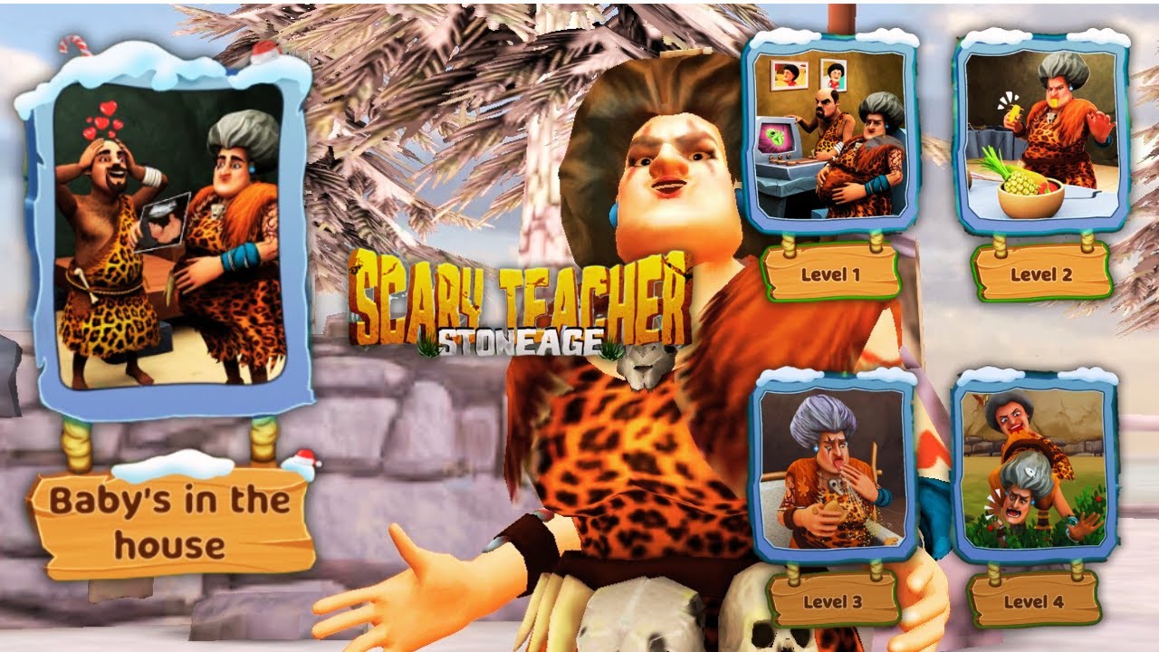 scary teacher 2 stone age chapter 6 level 1,2,3,4, (walkthrough) gameplay #scaryteacherstoneage