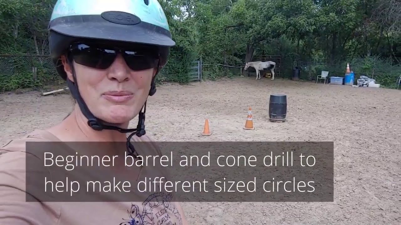 Riding Exercises for better turns, balance and rider leg control - 2 cones and a barrel