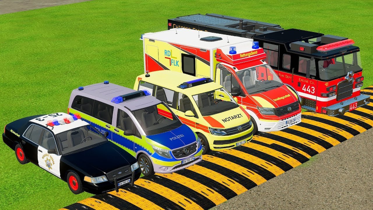 VOLKSWAGEN, FORD, DACIA POLICE CARS & MERCEDES FIRE TRUCK VEHICLES TRANSPORTING ! FS22 #4