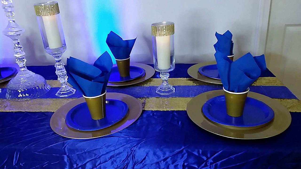 DIY DOLLAR TREE - ROYAL BLUE AND GOLD TABLE SETTING, PRINCE BABY SHOWER, ROYAL BLUE AND GOLD WEDDING