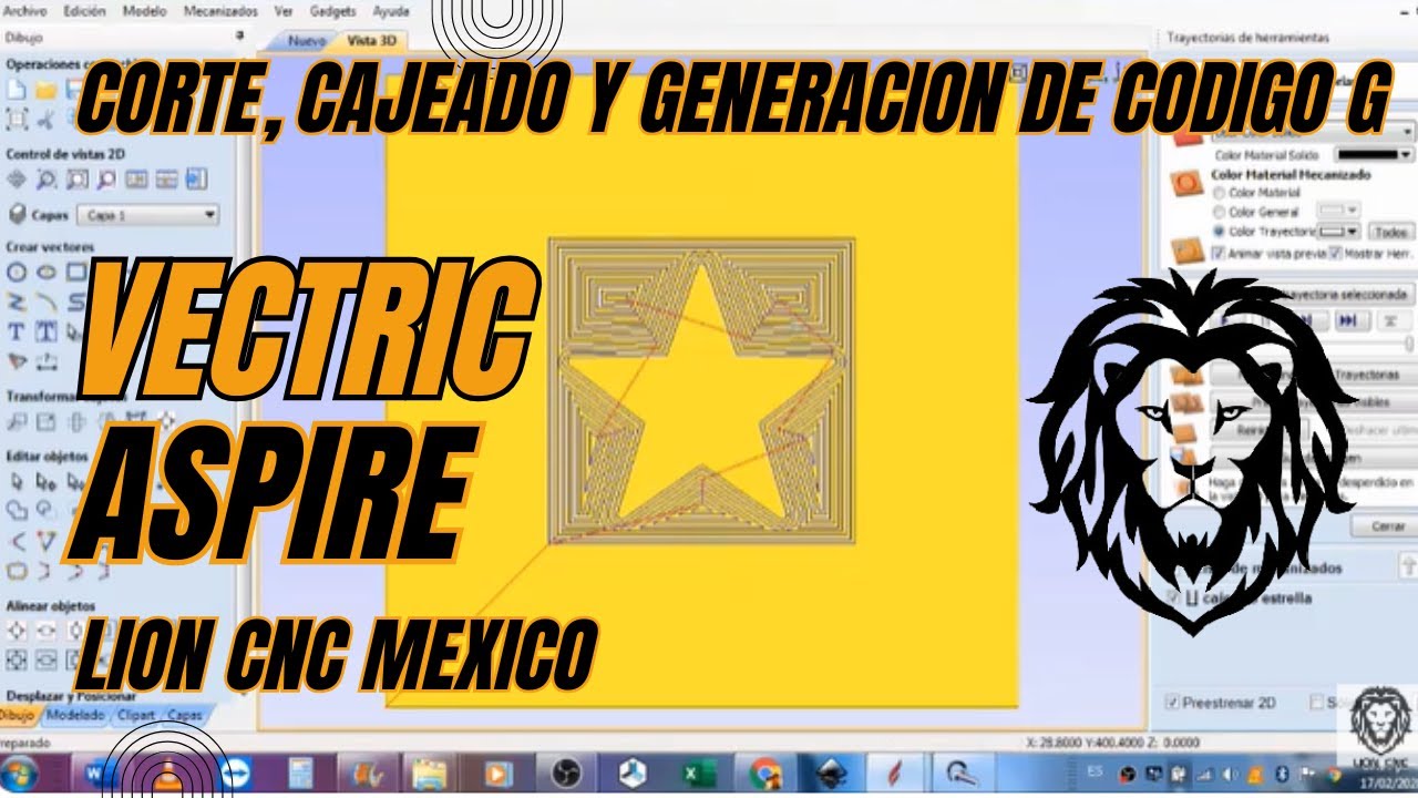 ✅ Tutorial de Vectric Aspire en español, (corte,cajeado y generacion de codigo g) para principiantes