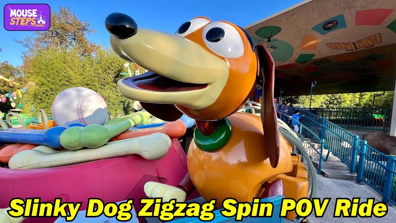 Slinky Dog Zigzag Spin POV Ride and Queue at Walt Disney Studios Park at Disneyland Paris