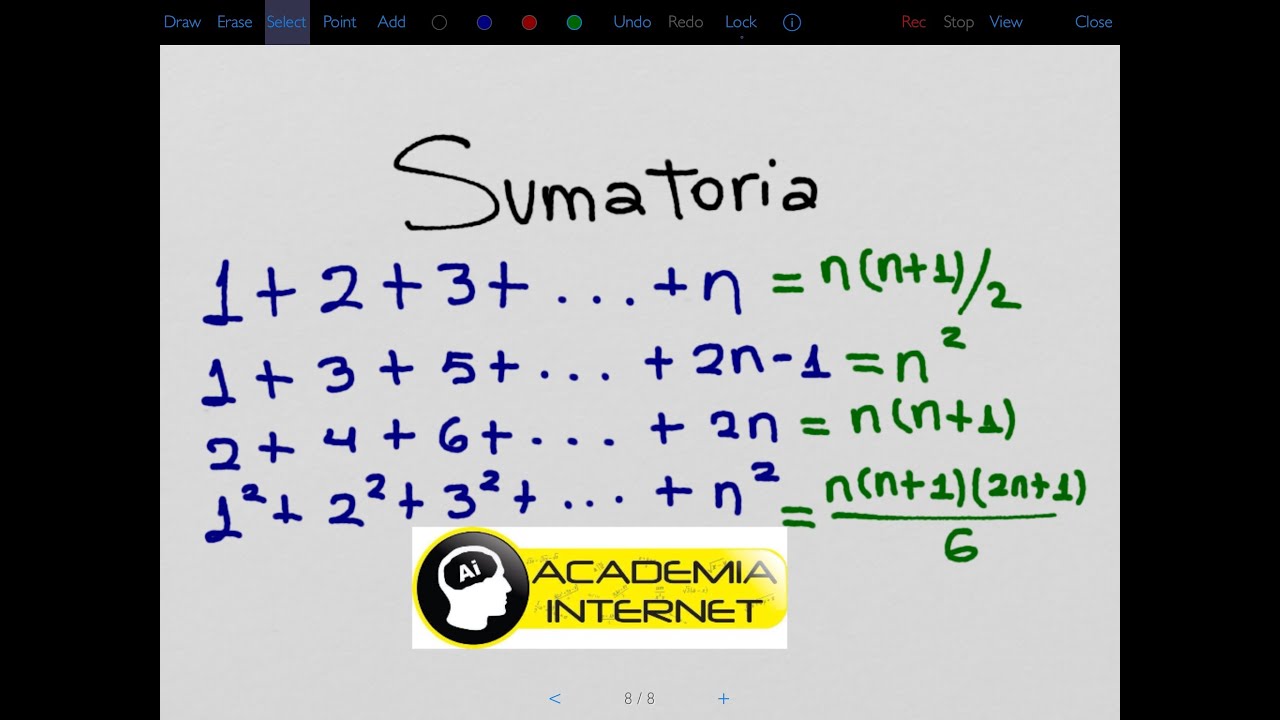 Sumatoria de números consecutivos, pares, impares, cuadrados, cubos