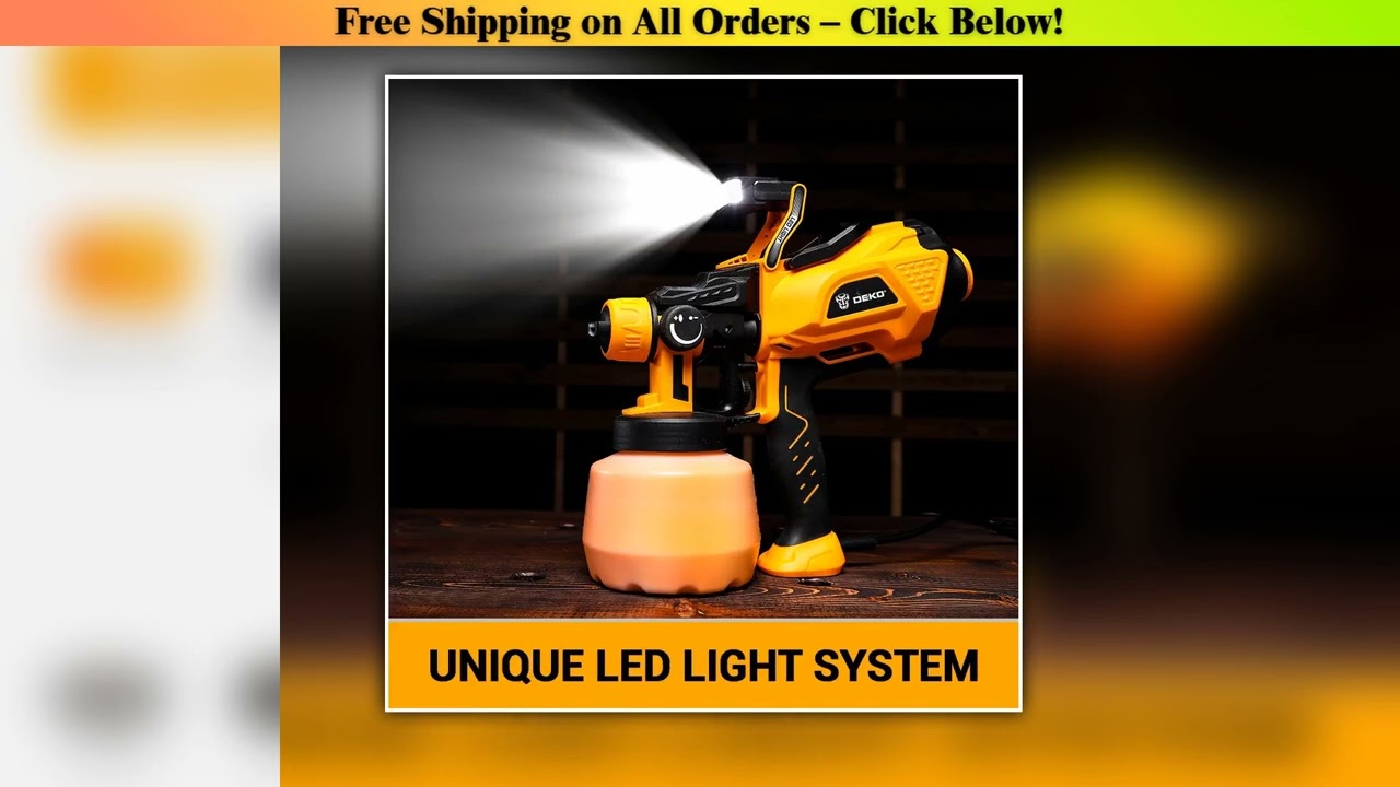 DEKO 1200ml HVLP Spray Gun with LED light High Power Electric Paint Sprayer,3 Nozzle &  Large