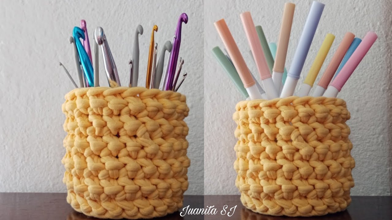 CESTO O CANASTO DE TRAPILLO TEJIDO A CROCHET