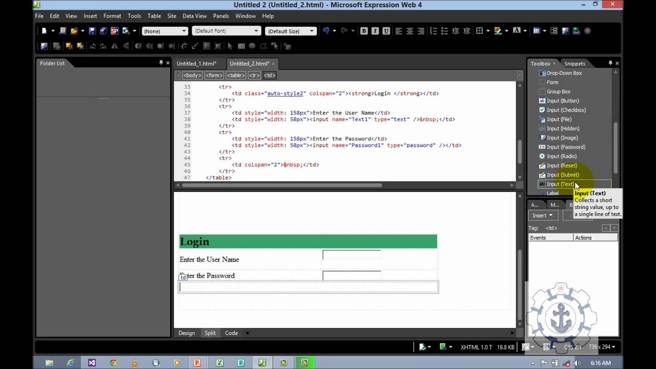 How to create a Login page using HTML Controls in Expression Web 4