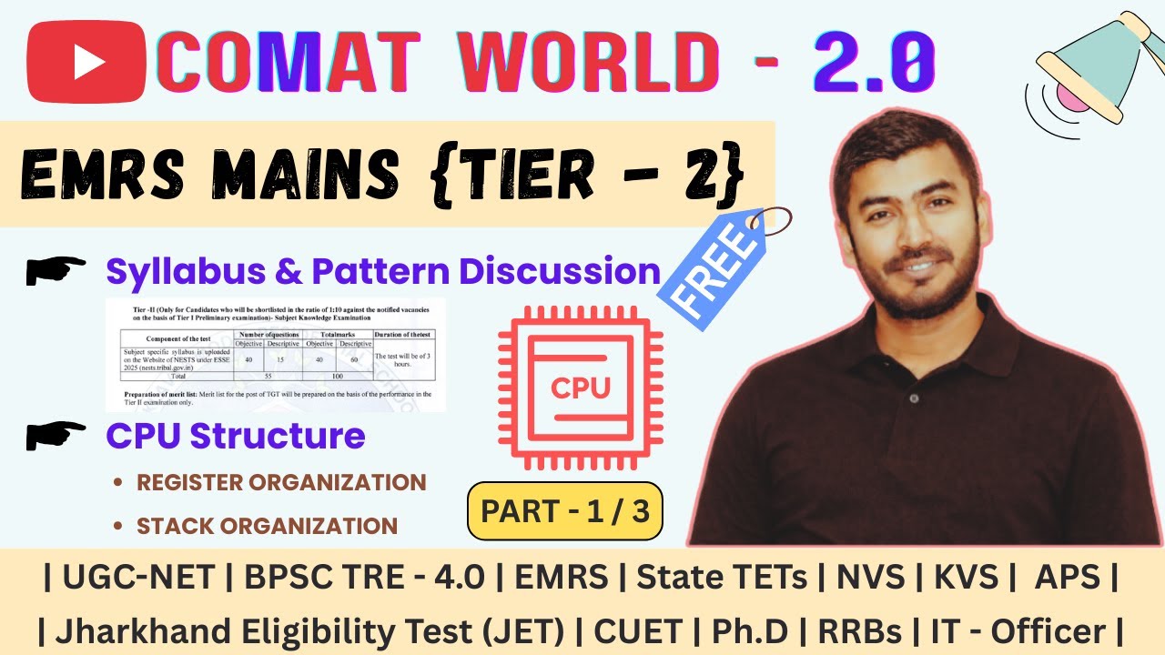 EMRS MAINS Tier-2 Computer Science | CPU Structure, Register & Stack Organization | Part-1 of 3 |