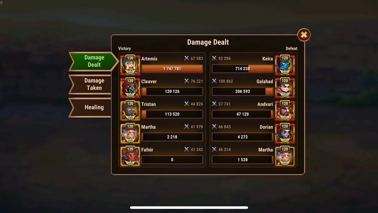 Hero Wars Mobile - Artemis + Fafnir + Tristan against Kiera team