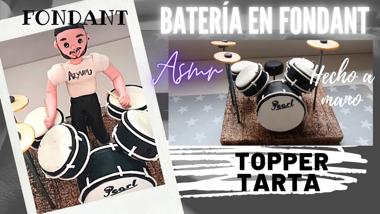 Como hacer bateria musical fondant. ASMR Unintentional Tutorial. How to make a music drum in fondant