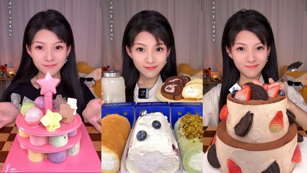 ASMR] Dessert Mukbang🎂🍦🍰🍮 (Creamy Crepe Cakes) 디저트 먹방 |Eating Sounds #mukbang #creamcakes #cake