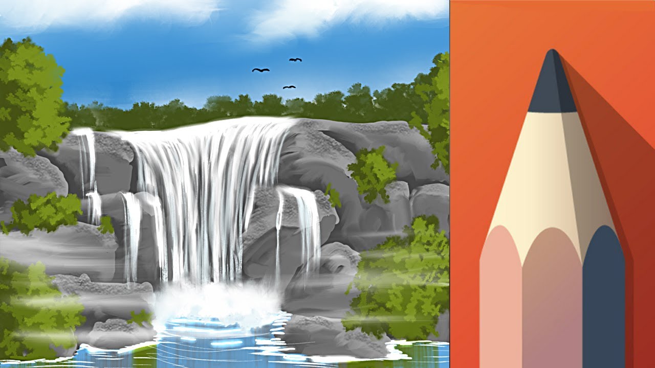 Simple and Easy Landscape Tutorial - Waterfall -  Autodesk Sketchbook Mobile