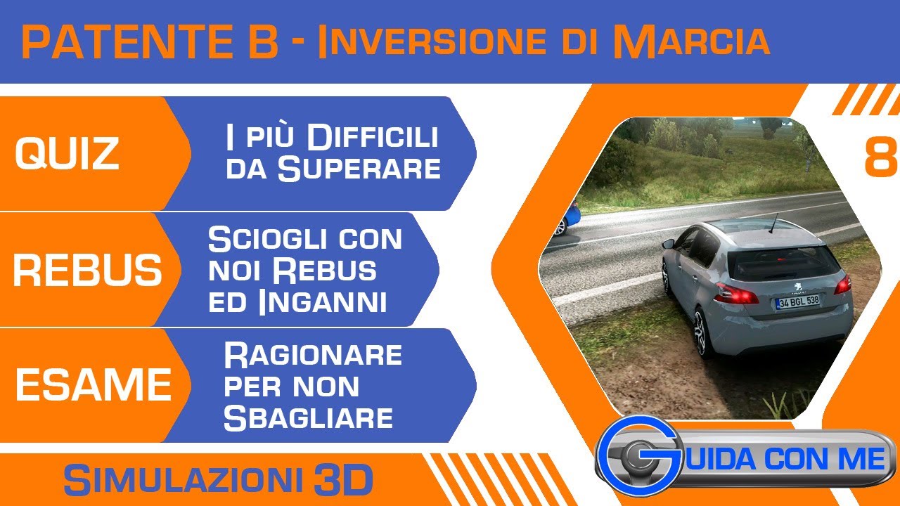 QUIZ patente B 2023 - INVERSIONE DI MARCIA: SI PUO'? - I pi&ugrave; difficili ragionati in simulazioni 3D