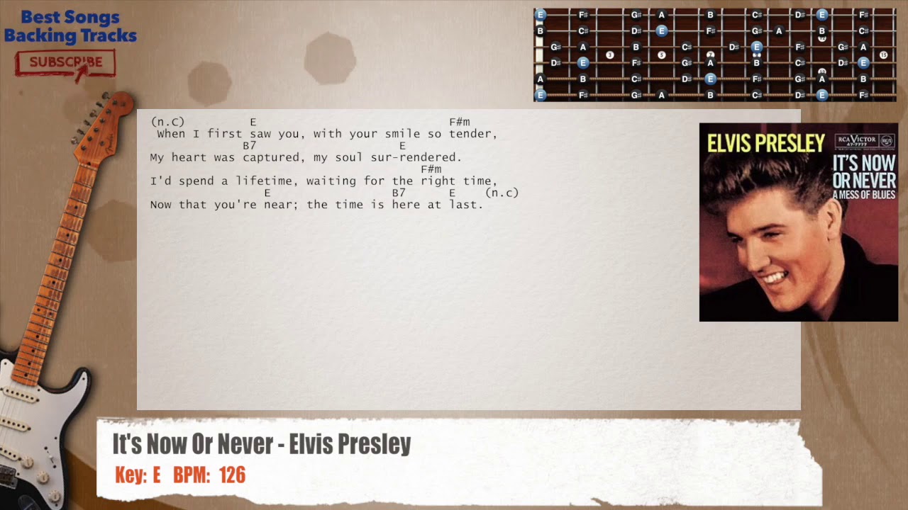 🎸 It's Now Or Never - Elvis Presley Guitar Backing Track with chords and lyrics