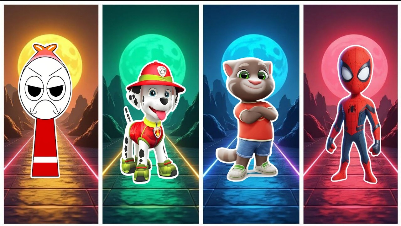 Spidey 🆚 Spurunki 🆚 Talking tom 🆚 Paw Patrol in Tiles Hop EDM Rush🎶#333