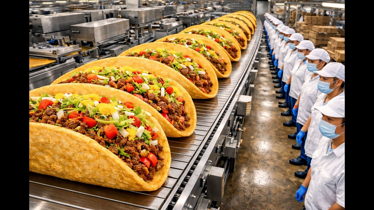 The taco production and packaging process in the world's largest factory.