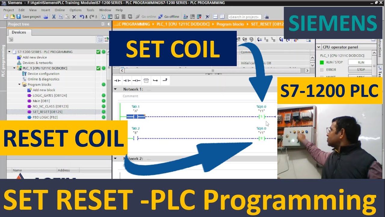 SET output Coil and  RESET output Coil Instructions - Siemens PLC Programming -TIA Portal - Hindi
