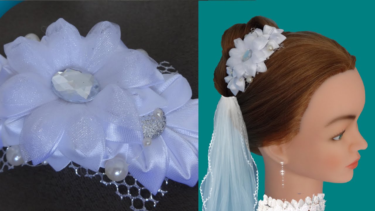 Свадебная заколка для волос своими руками. Канзаши. / DIY Wedding barrette for hair