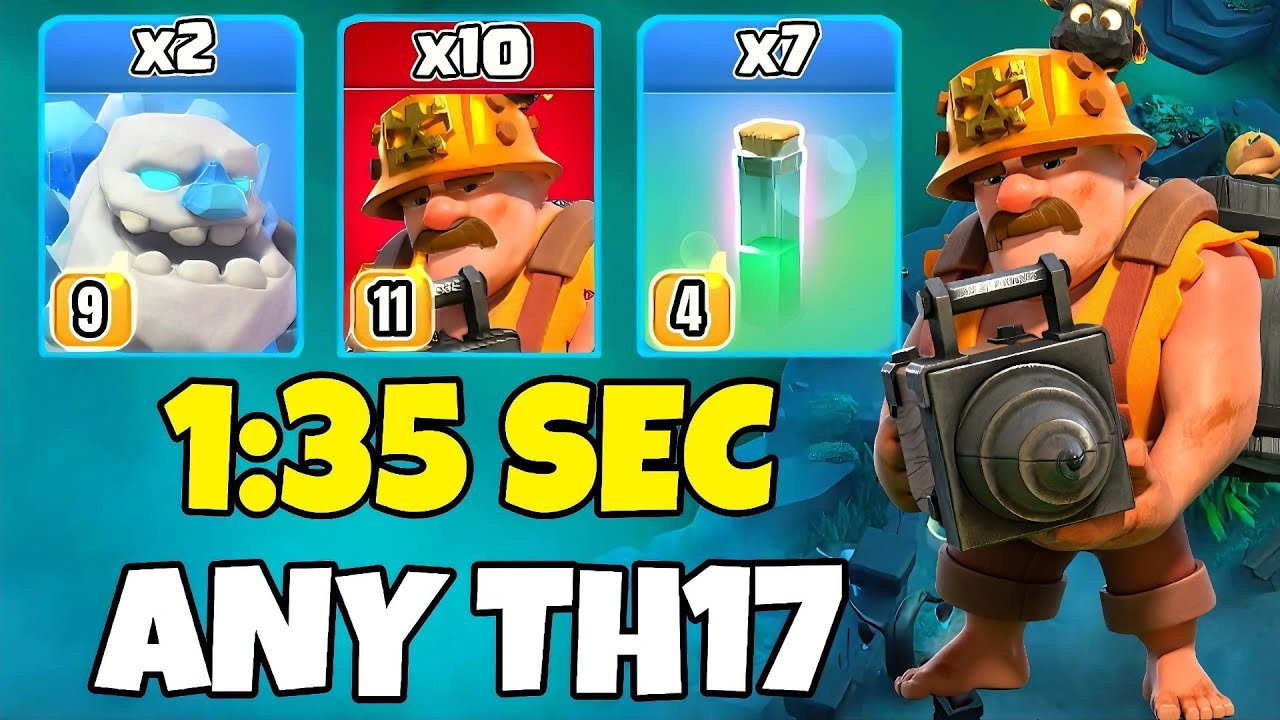 TH17 Super Miner + Ice Golem + RC Charge Attack Strategy | TH17 Attack Strategies (Clash of Clans)