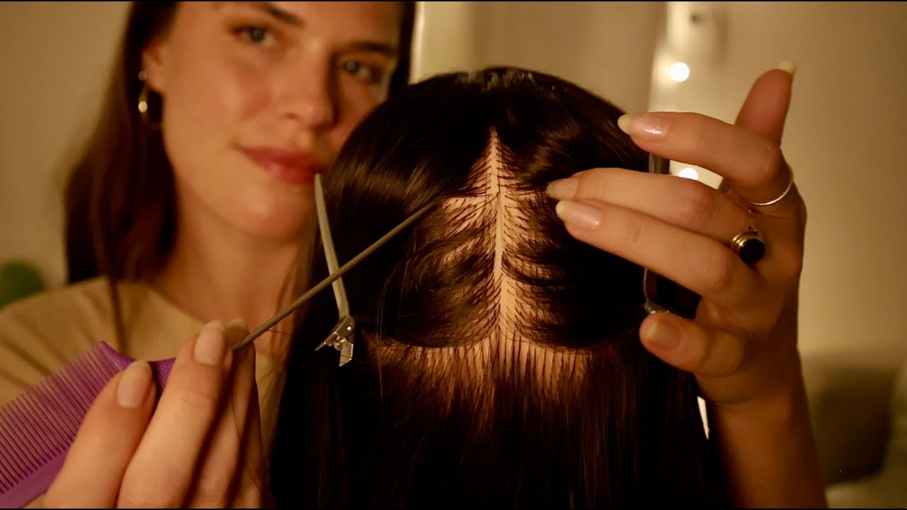 ASMR Slow & Relaxing Scalp Treatment 🌙 Hair Parting & Clipping, Scalp Oiling, Combing, Massage