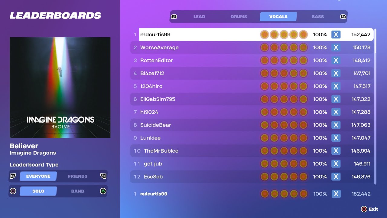 [Fortnite Festival S1] Believer Expert Vocals 100% FC World Record