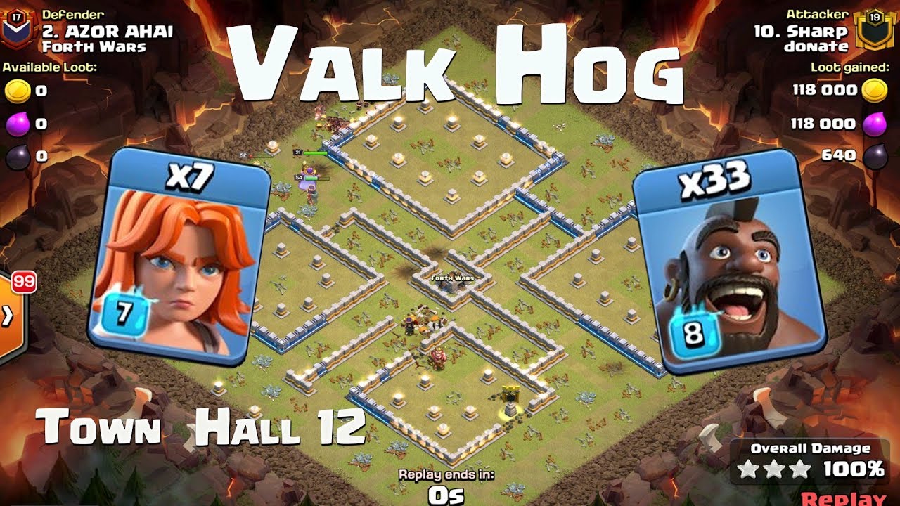 Valkyrie Hog Riders Clash of Clans 3 Stars | ValkHog Town Hall 12