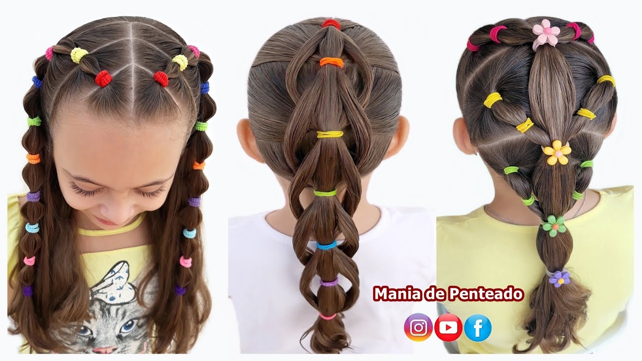 Lindos Penteados com Elásticos para Meninas 💗 | Beautiful Hairstyles with Elastics for Girls 🥰💕