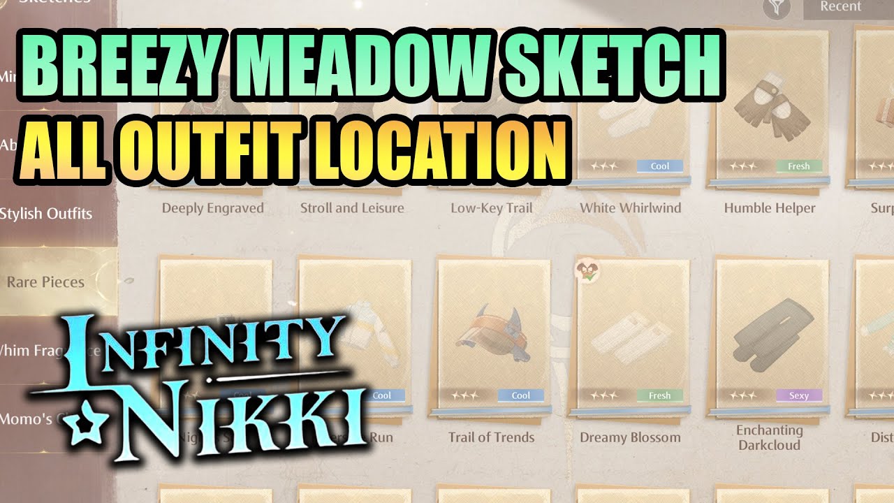 All Breezy Meadow Outfit Sketch Locations INFINITY NIKKI