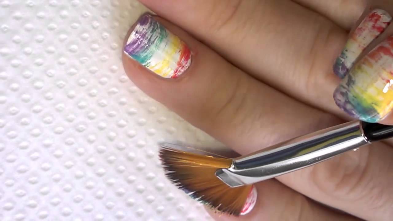 RAINBOW NAILS By Multi Effect FAN BRUSH - DIY Easy Nail Art For Beginners #2