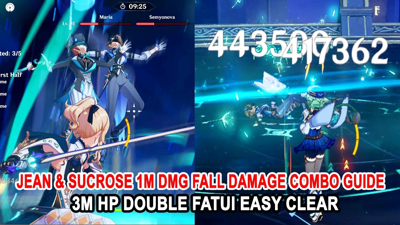 Jean & Sucrose Almost 1M DMG Fall Damage Combo Guide - 4.5 Abyss 3M HP Double Fatui Easy Clear