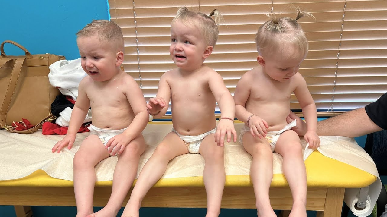 Taking *TRIPLETS* to the doctor for 2 year checkup!