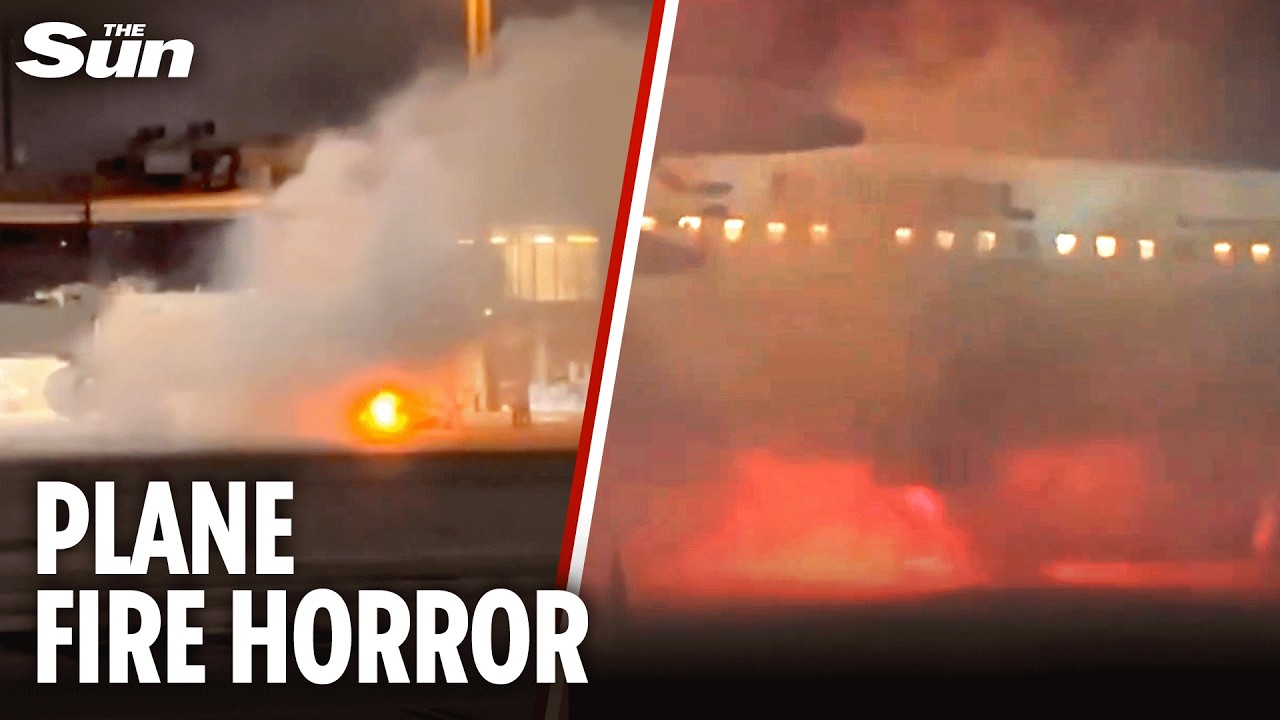 Plane bursts into FLAMES as passengers scream in terror at Sao Paolo airport