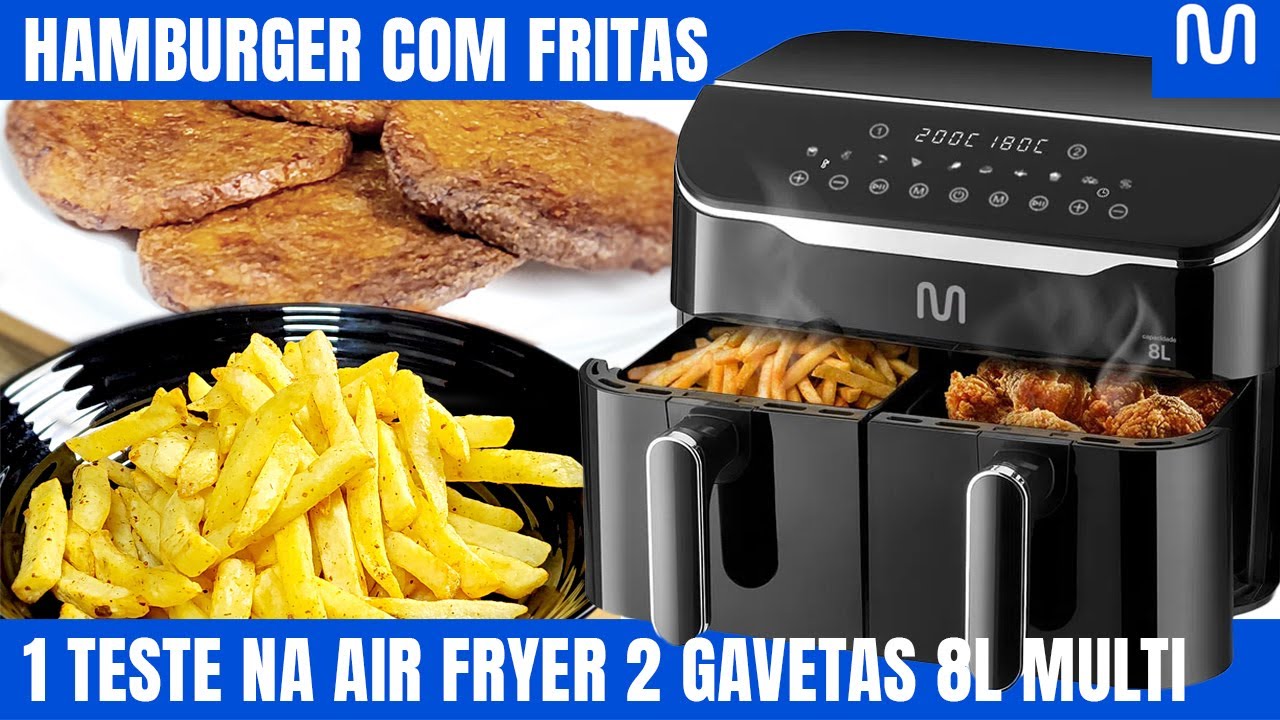 Primeiro Teste Hamburger com Fritas na Airfryer Digital de Duas Gavetas e 8 Litros GO220 Multi