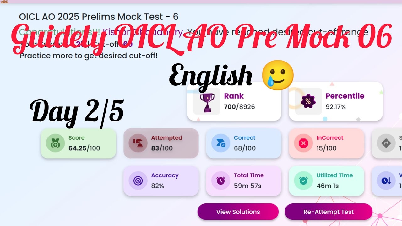 Day 2/5 of OICL AO Pre Mock🥲 | English le dubegii kabhi💔| #banking #oiclao #guidely # mockest 