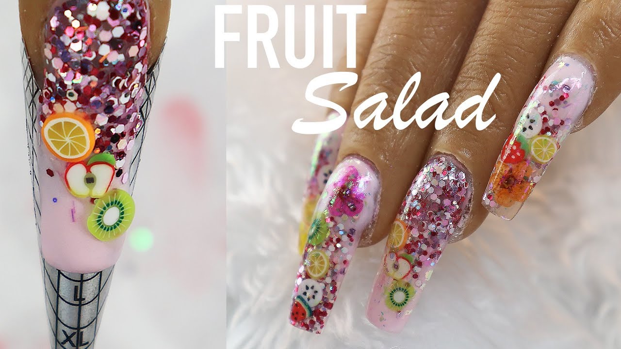 ACRYLIC NAILS WITH ENCAPSULATED FRUIT SLICES | JUICY SUMMER NAIL ART