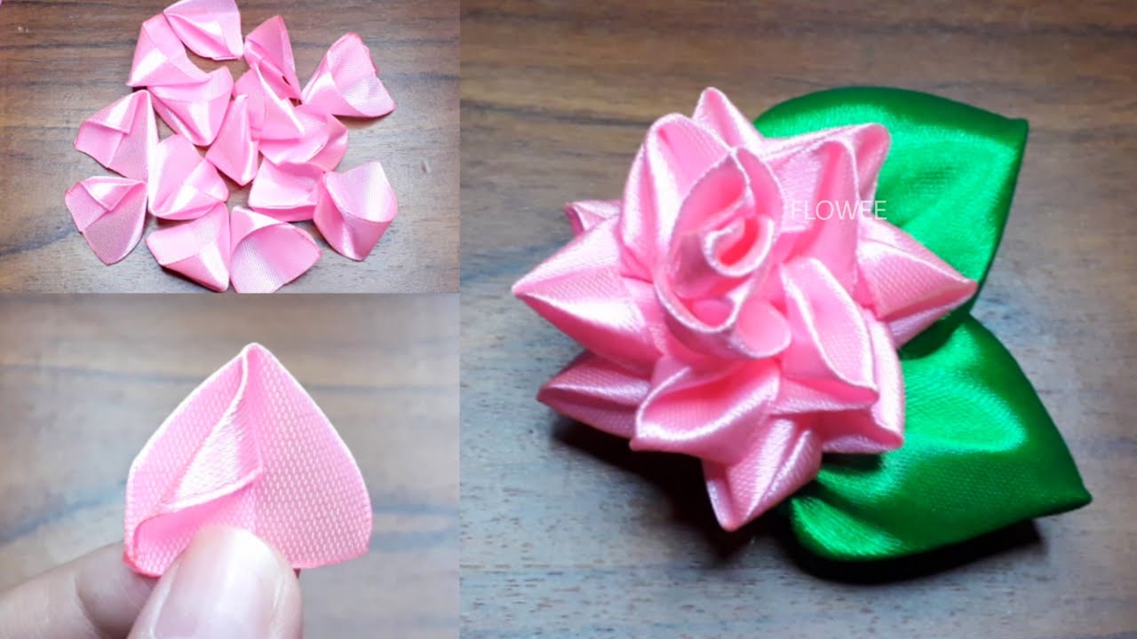 DIY ribbon Rose Easy ! Amazing ribbon flower trick