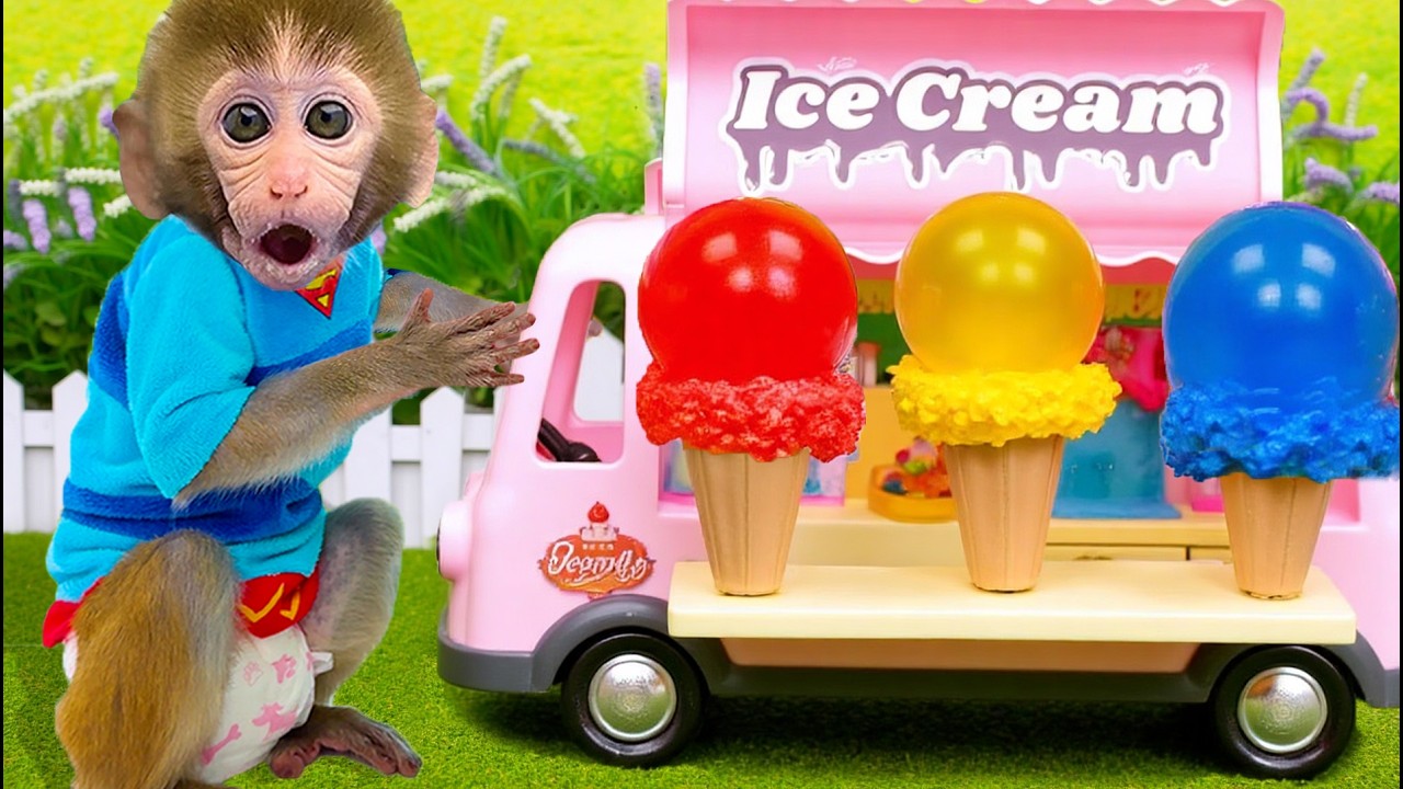 Bebé Mono BonBon Compra Helado de Gelatina Arcoíris y Juega en el Parque- MONO BONBON ESP
