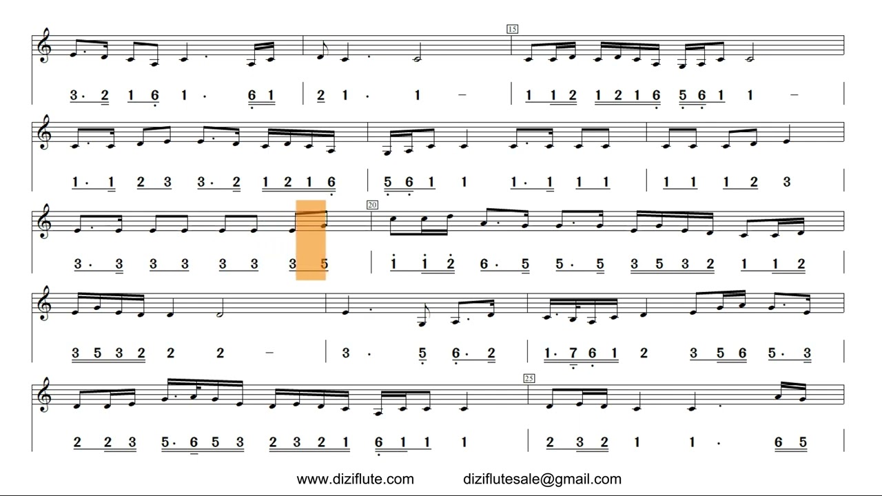 《梅花三弄-Three Stanzas of Plum-blossoms》C key Dizi Sheet Music+ Jianpu Number Notation Video Score