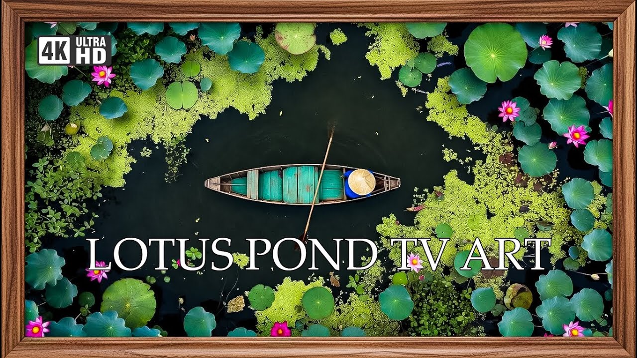 Serene Lotus Pond Serenity | Overhead Boat in Lily Pads 4K Frame TV Art | Relaxing Zen Screensaver