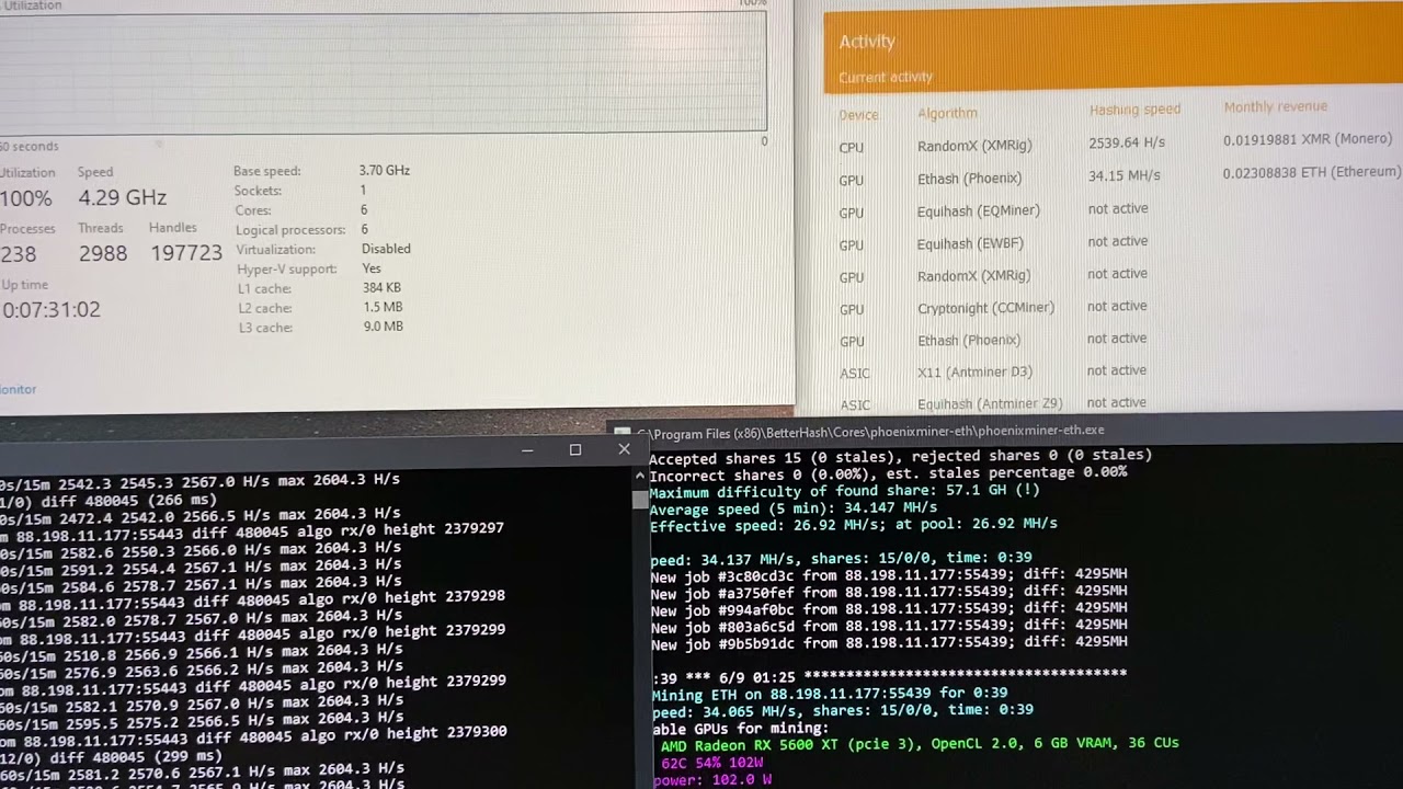 Cryptocurrency Mining  ETH & XMR with Betterhash & 5600xt! Ender 3 Pro?! RX580 HIVEOS Rig BTC Mining