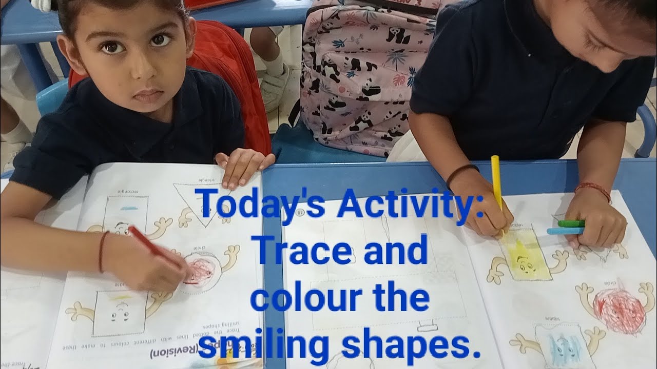 Trace and colour the smiling shapes #eye-hand coordination #shapes #recognition