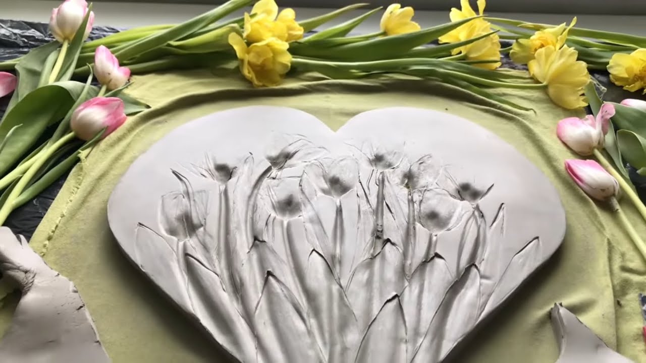 Botanical Heart with Tulip Relief | DIY Plaster Craft | Floral Bas Relief Art