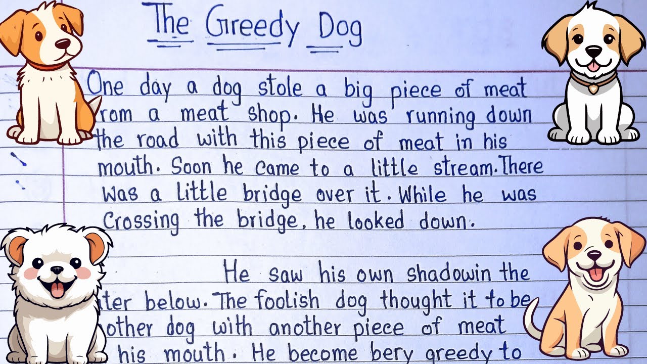 The Greedy Dog | 10 Lines Story on Greedy Dog | English Short Moral Story | Story Writing | Dog